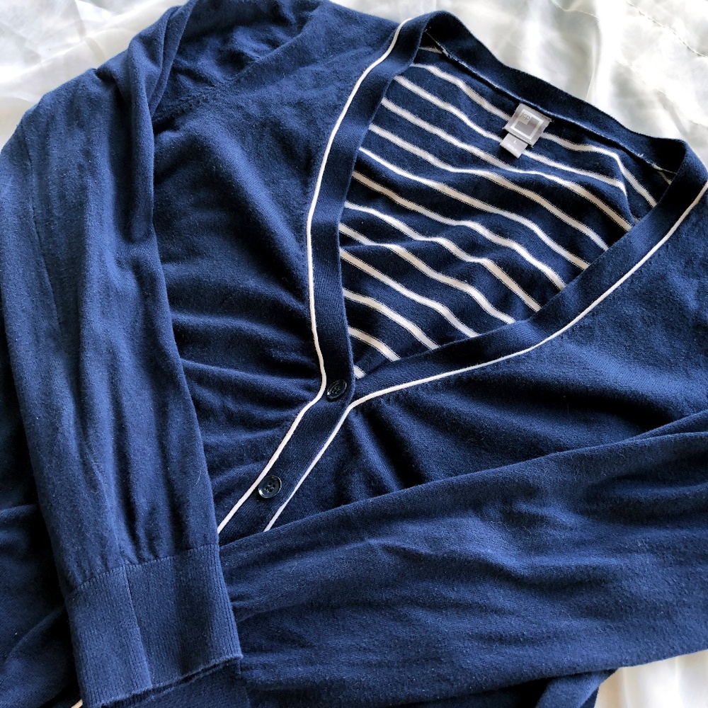 Navy/White Striped Back Cardigan • L • JcPenney